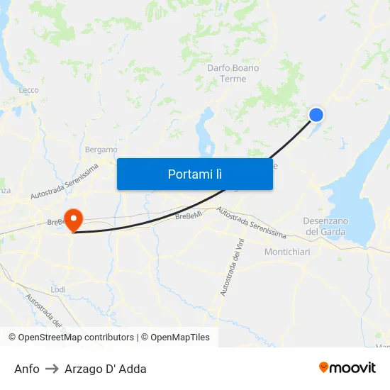 Anfo to Arzago D' Adda map