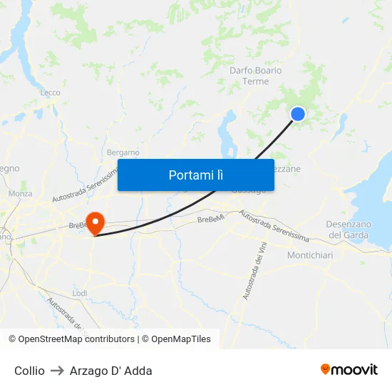 Collio to Arzago D' Adda map