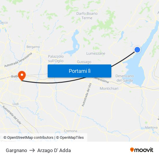 Gargnano to Arzago D' Adda map