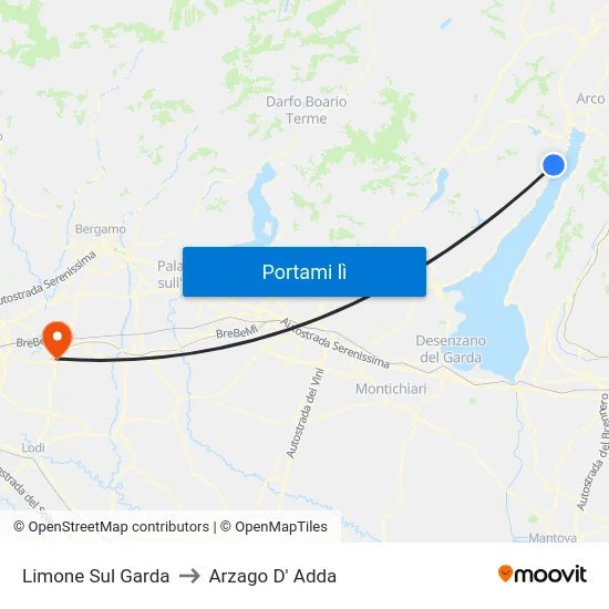 Limone Sul Garda to Arzago D' Adda map