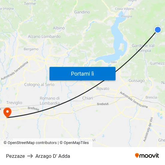 Pezzaze to Arzago D' Adda map