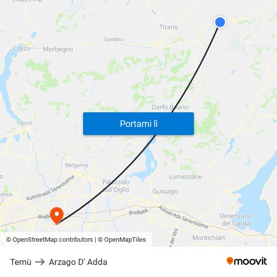 Temù to Arzago D' Adda map