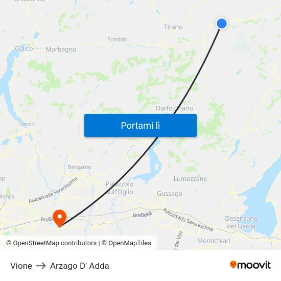 Vione to Arzago D' Adda map