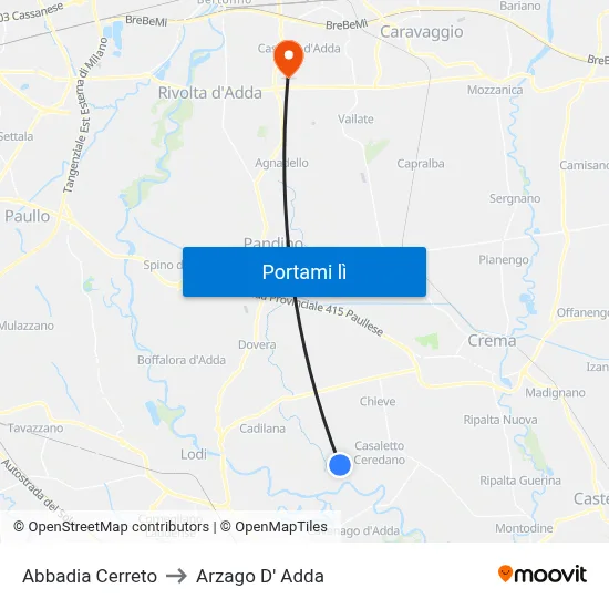 Abbadia Cerreto to Arzago D' Adda map