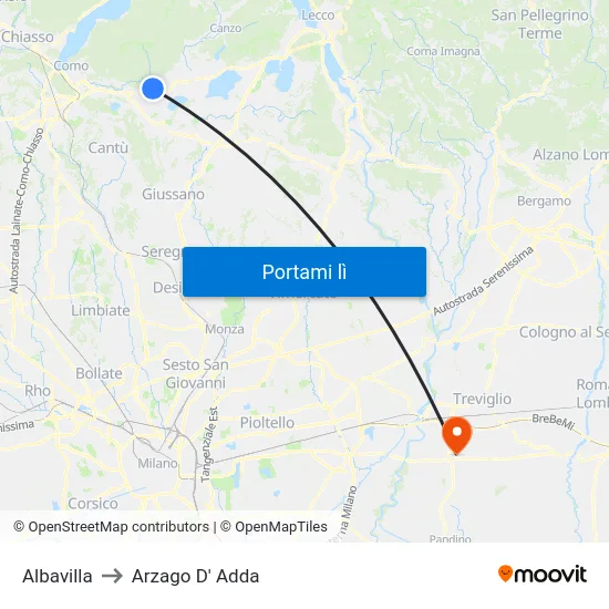 Albavilla to Arzago D' Adda map