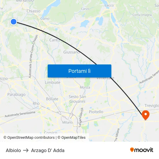 Albiolo to Arzago D' Adda map