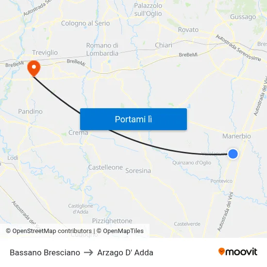 Bassano Bresciano to Arzago D' Adda map