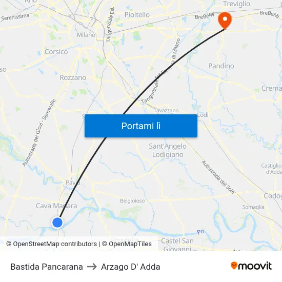 Bastida Pancarana to Arzago D' Adda map