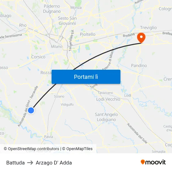 Battuda to Arzago D' Adda map