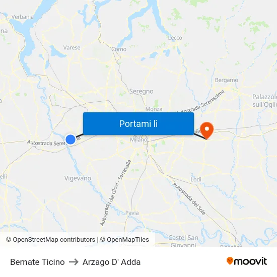 Bernate Ticino to Arzago D' Adda map