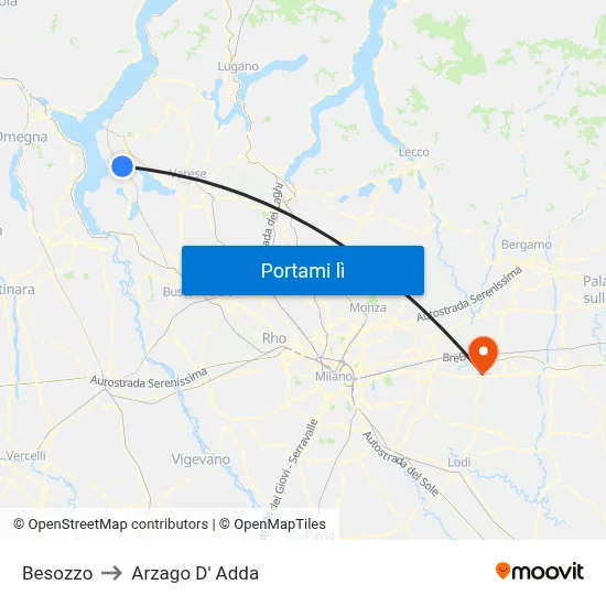 Besozzo to Arzago D' Adda map