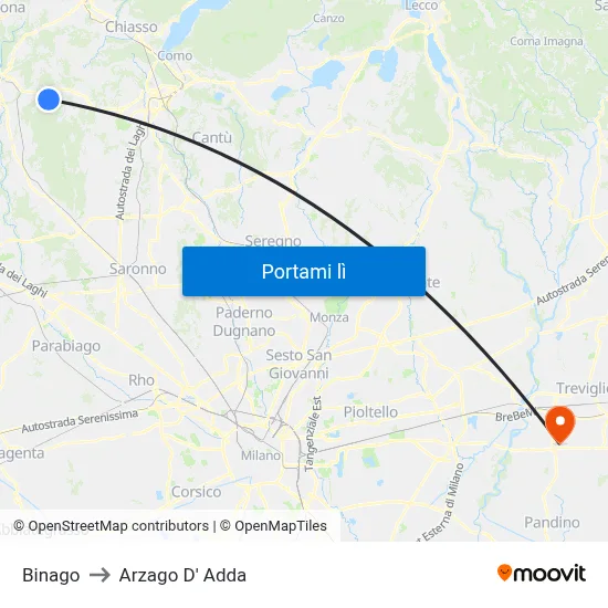 Binago to Arzago D' Adda map