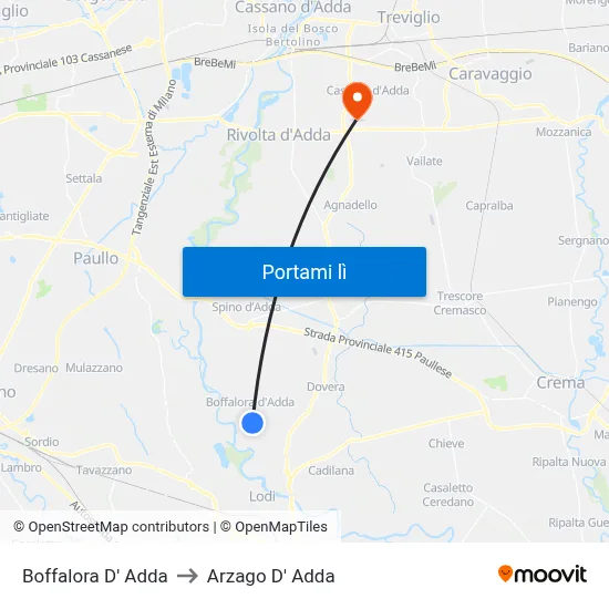Boffalora D' Adda to Arzago D' Adda map