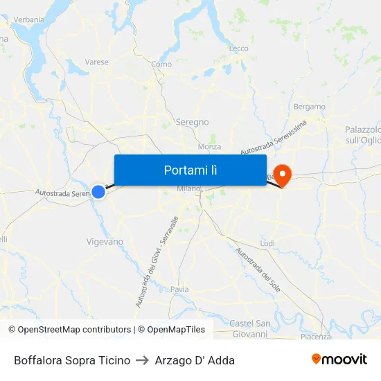 Boffalora Sopra Ticino to Arzago D' Adda map