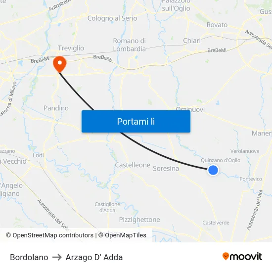 Bordolano to Arzago D' Adda map