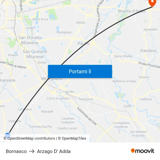 Bornasco to Arzago D' Adda map