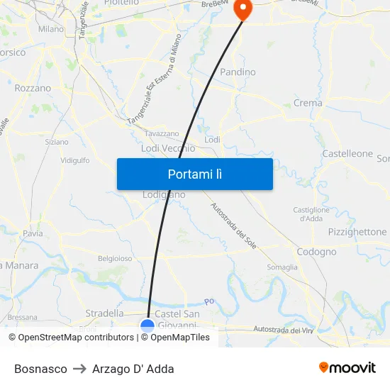 Bosnasco to Arzago D' Adda map