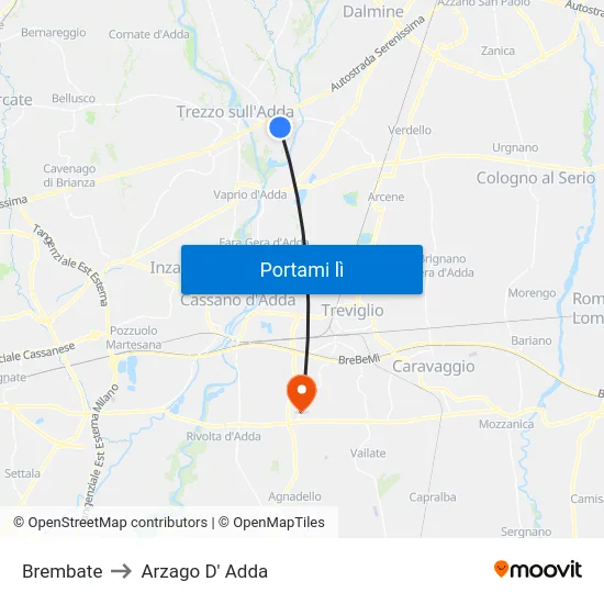 Brembate to Arzago D' Adda map