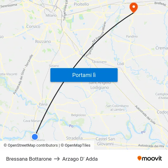 Bressana Bottarone to Arzago D' Adda map