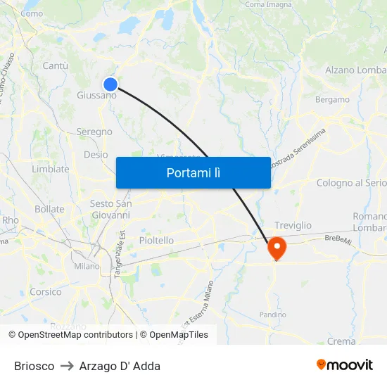 Briosco to Arzago D' Adda map