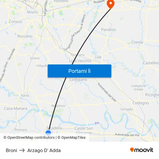 Broni to Arzago D' Adda map