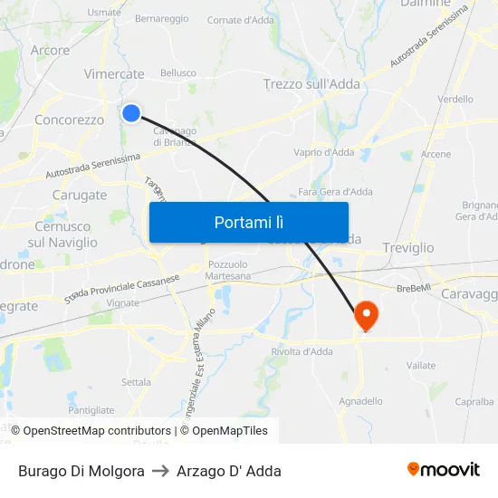 Burago Di Molgora to Arzago D' Adda map
