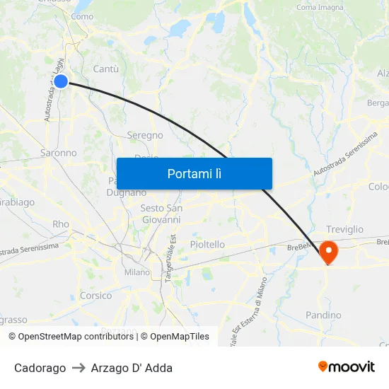Cadorago to Arzago D' Adda map