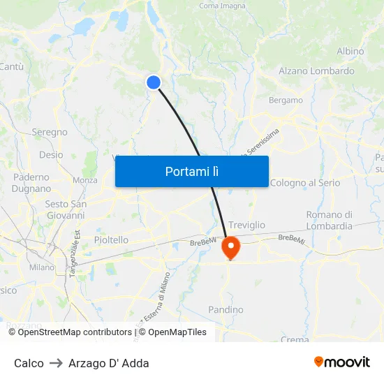 Calco to Arzago D' Adda map