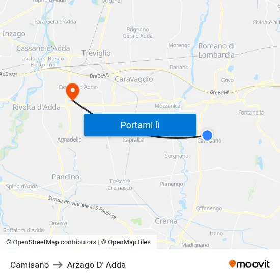 Camisano to Arzago D' Adda map