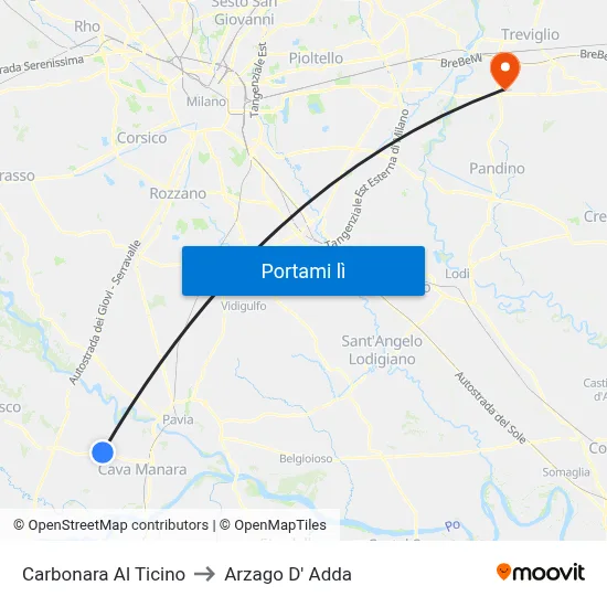 Carbonara Al Ticino to Arzago D' Adda map