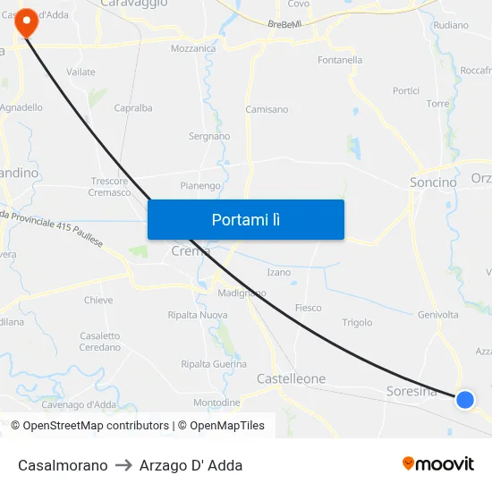 Casalmorano to Arzago D' Adda map