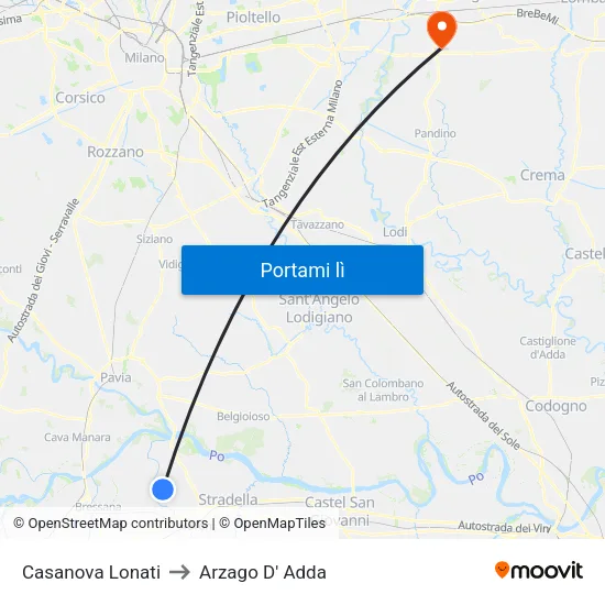 Casanova Lonati to Arzago D' Adda map