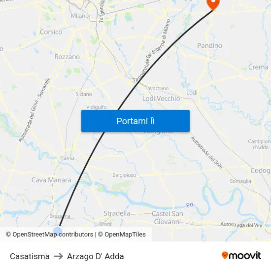 Casatisma to Arzago D' Adda map