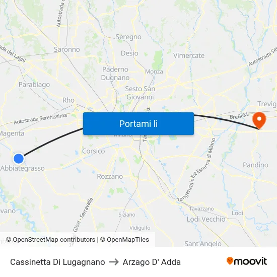 Cassinetta Di Lugagnano to Arzago D' Adda map