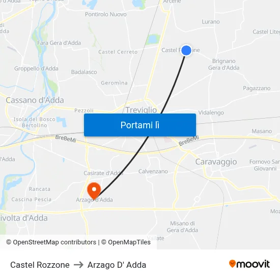 Castel Rozzone to Arzago D' Adda map