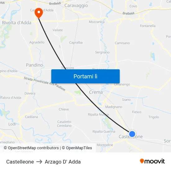 Castelleone to Arzago D' Adda map
