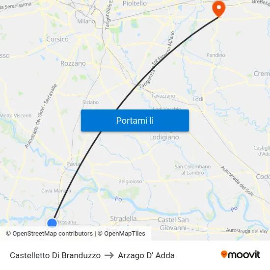 Castelletto Di Branduzzo to Arzago D' Adda map