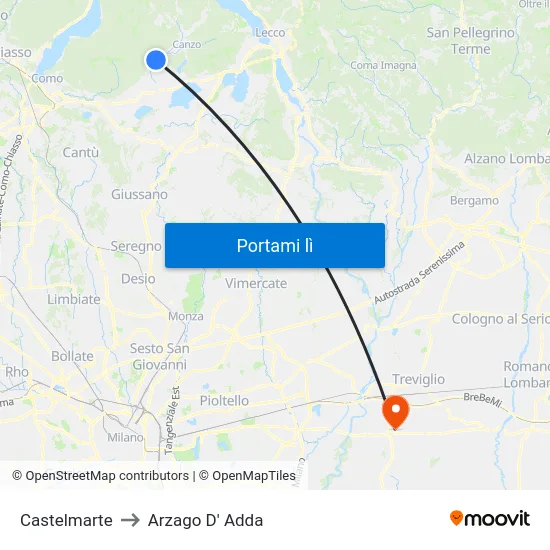 Castelmarte to Arzago D' Adda map