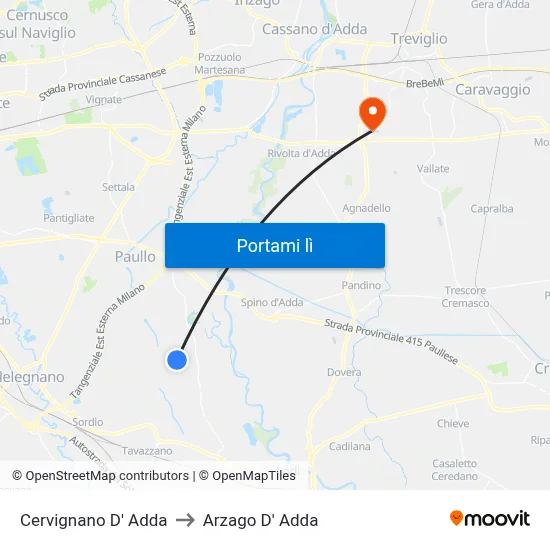 Cervignano D' Adda to Arzago D' Adda map
