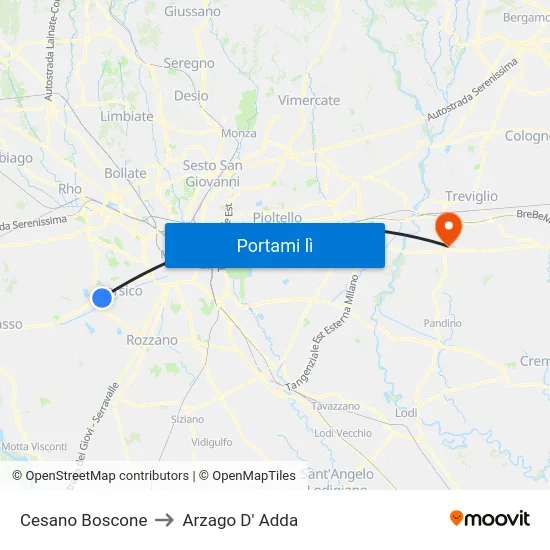 Cesano Boscone to Arzago D' Adda map