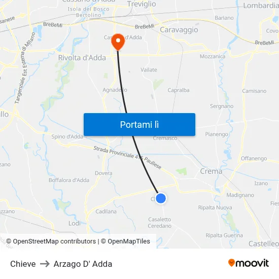 Chieve to Arzago D' Adda map