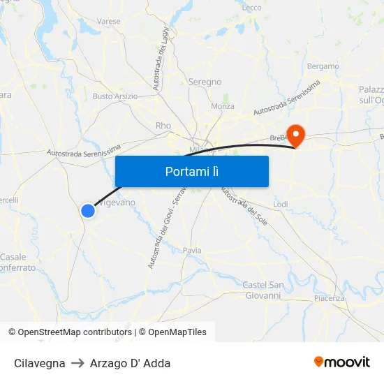 Cilavegna to Arzago D' Adda map