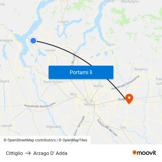 Cittiglio to Arzago D' Adda map