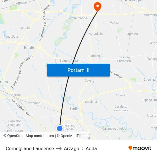 Cornegliano Laudense to Arzago D' Adda map