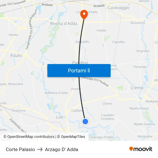 Corte Palasio to Arzago D' Adda map