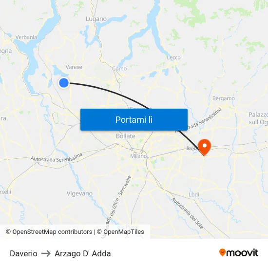 Daverio to Arzago D' Adda map