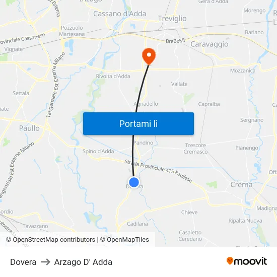 Dovera to Arzago D' Adda map