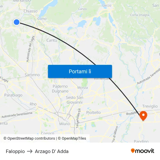 Faloppio to Arzago D' Adda map
