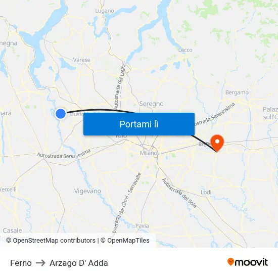 Ferno to Arzago D' Adda map