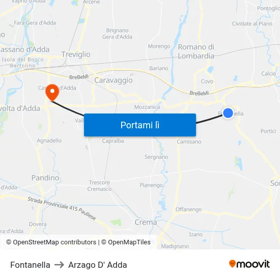 Fontanella to Arzago D' Adda map